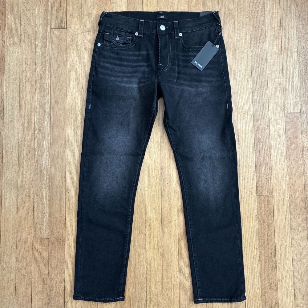 True Religion Jeans Geno Big T Flap Men 33x32 Relaxed Slim Coal Grey New